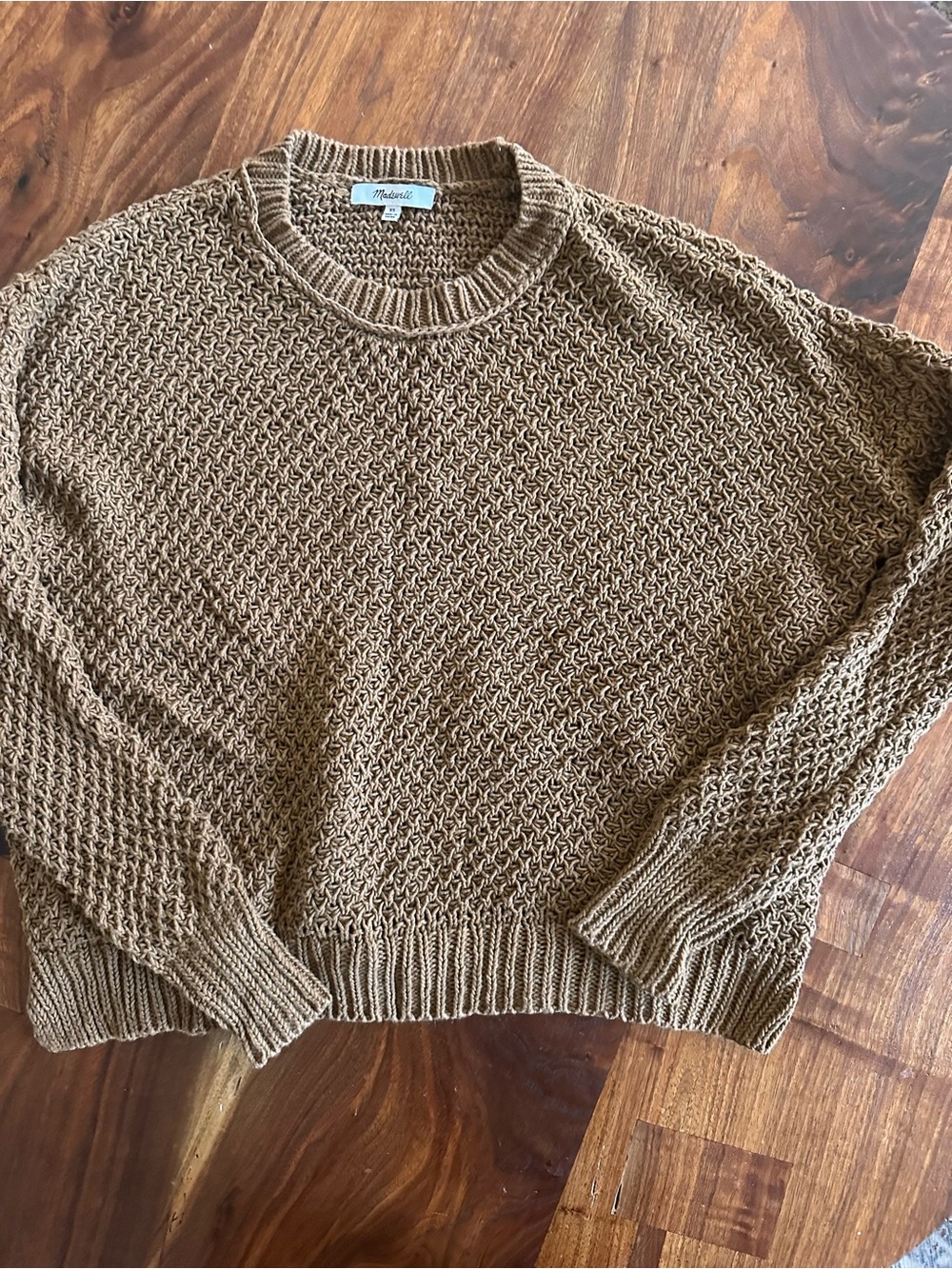 Madewell Textured Crewneck Sweater in Camel Brown